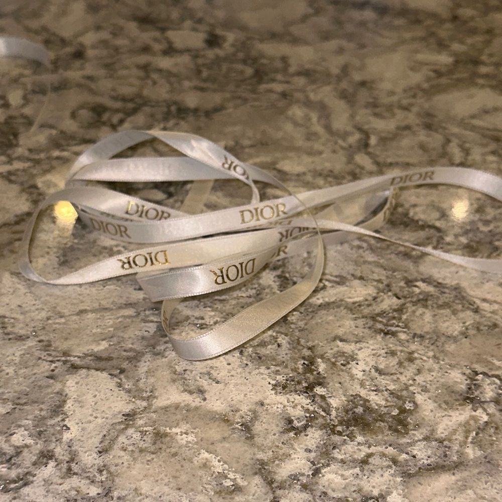 🎀 Dior White Satin Ribbon – 105” x ¼” Gold Logo